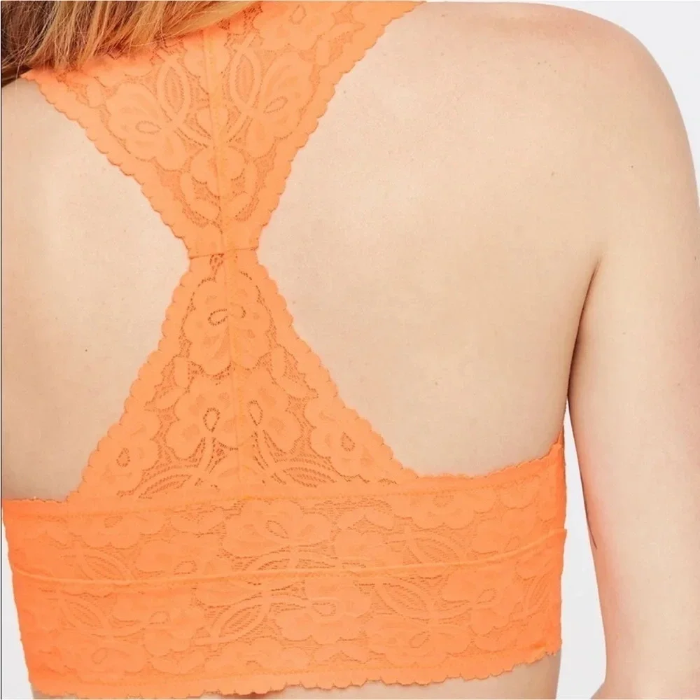 Free People Galloon Lace Halter Bra Light Orange NWT S